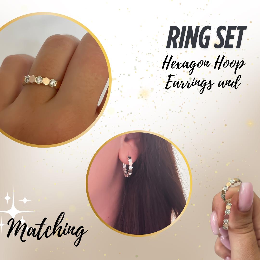Hexagon Hoop Earrings and Matching Ring Set | Jewelry Gift for Her