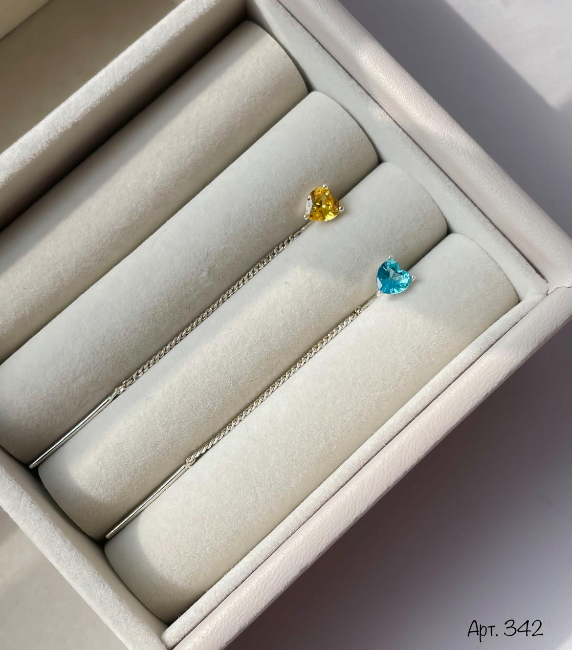 Heart Threader Earrings | Blue and Yellow | Minimalist Drop Earrings