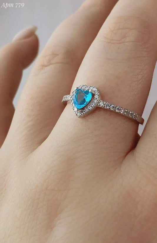 Heart-Shaped Ring | Blue, Pink, and Clear| 925 Sterling Silver Promise Ring | Dainty Engagement Ring | Romantic Gift for Her