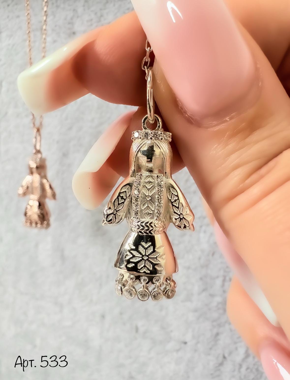 Motanka Necklace – 925 Silver or Rose Gold Finish| Ukrainian Folk Doll Pendant| Protective Amulet Jewelry
