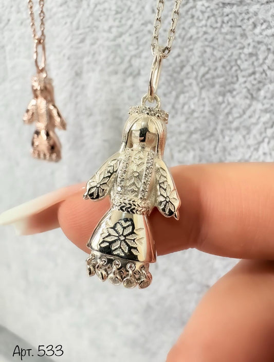 Motanka Necklace – 925 Silver or Rose Gold Finish| Ukrainian Folk Doll Pendant| Protective Amulet Jewelry