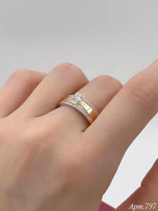 Modern Engagement Band| Ring for Her | 925 Sterling Silver & 375 Gold | Gift for Her |