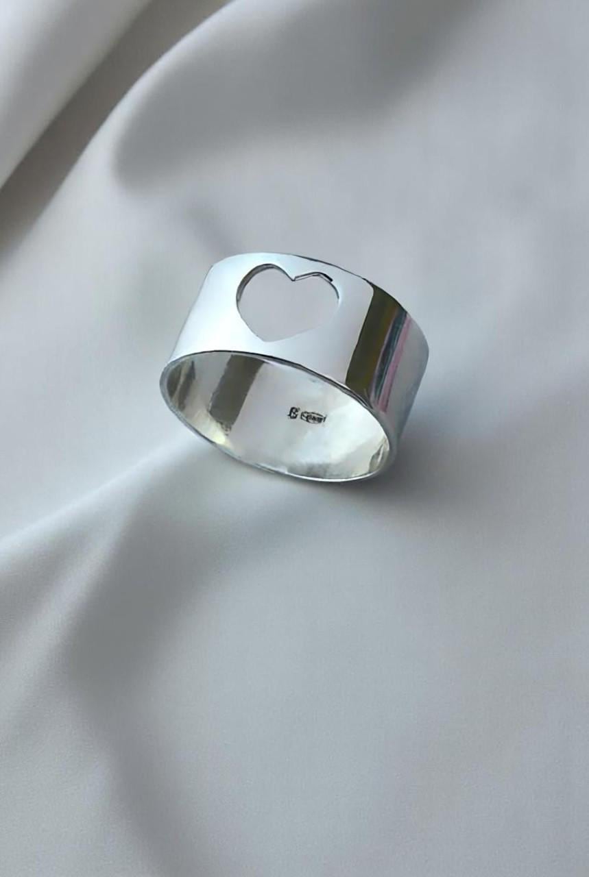 Open Heart Elegant Wide Band Silver Ring | Delicate and Stylish | Gift for Her | Stackable Statement Ring