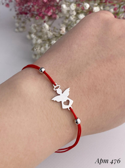 Angel Bracelet with Heart Cutout on Red Cord | Symbolic Gift of Protection Love and Remembrance for Her | Daughter Gift