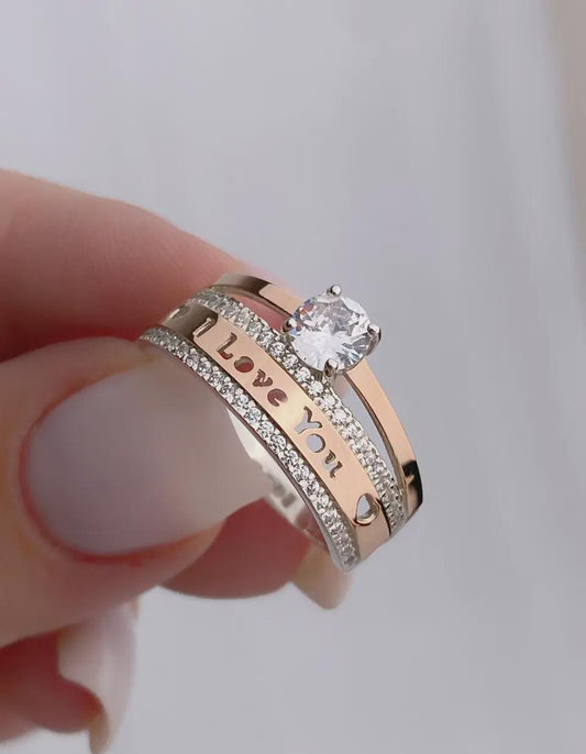 I Love You Ring | Perfect Gift | Engagement Wedding Band for Her| 925 Sterling Silver and 375 Gold
