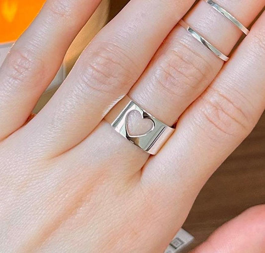Open Heart Elegant Wide Band Silver Ring | Delicate and Stylish | Gift for Her | Stackable Statement Ring