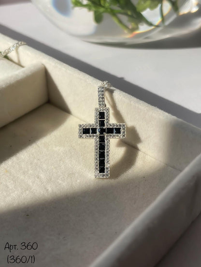 Colorful Cross Pendant Necklace | Crystals in Black, Pink, Blue, Green, Yellow, or Clear | Silver Chain