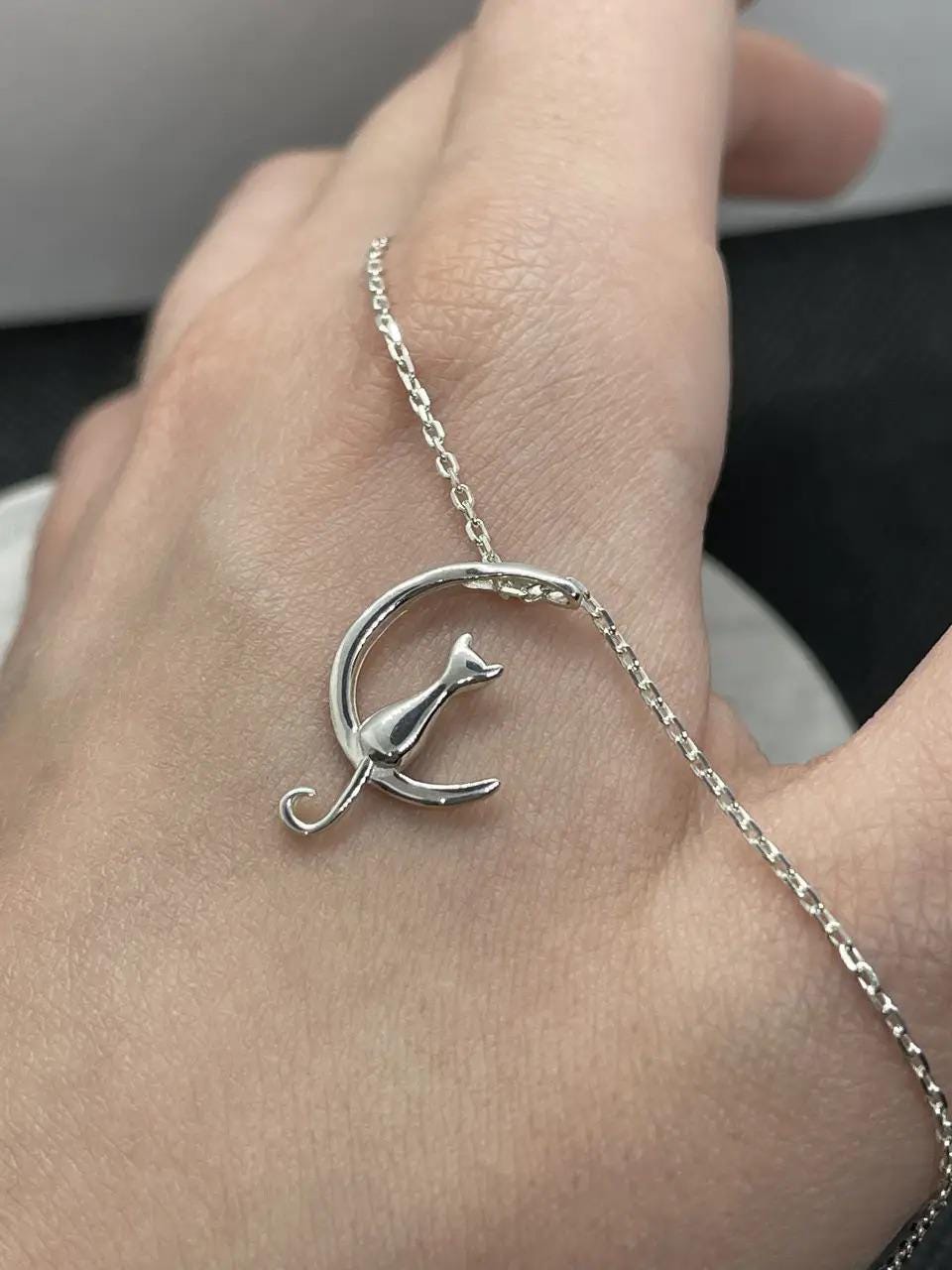 Cat on the Moon Necklace – Gift for Cat Lovers