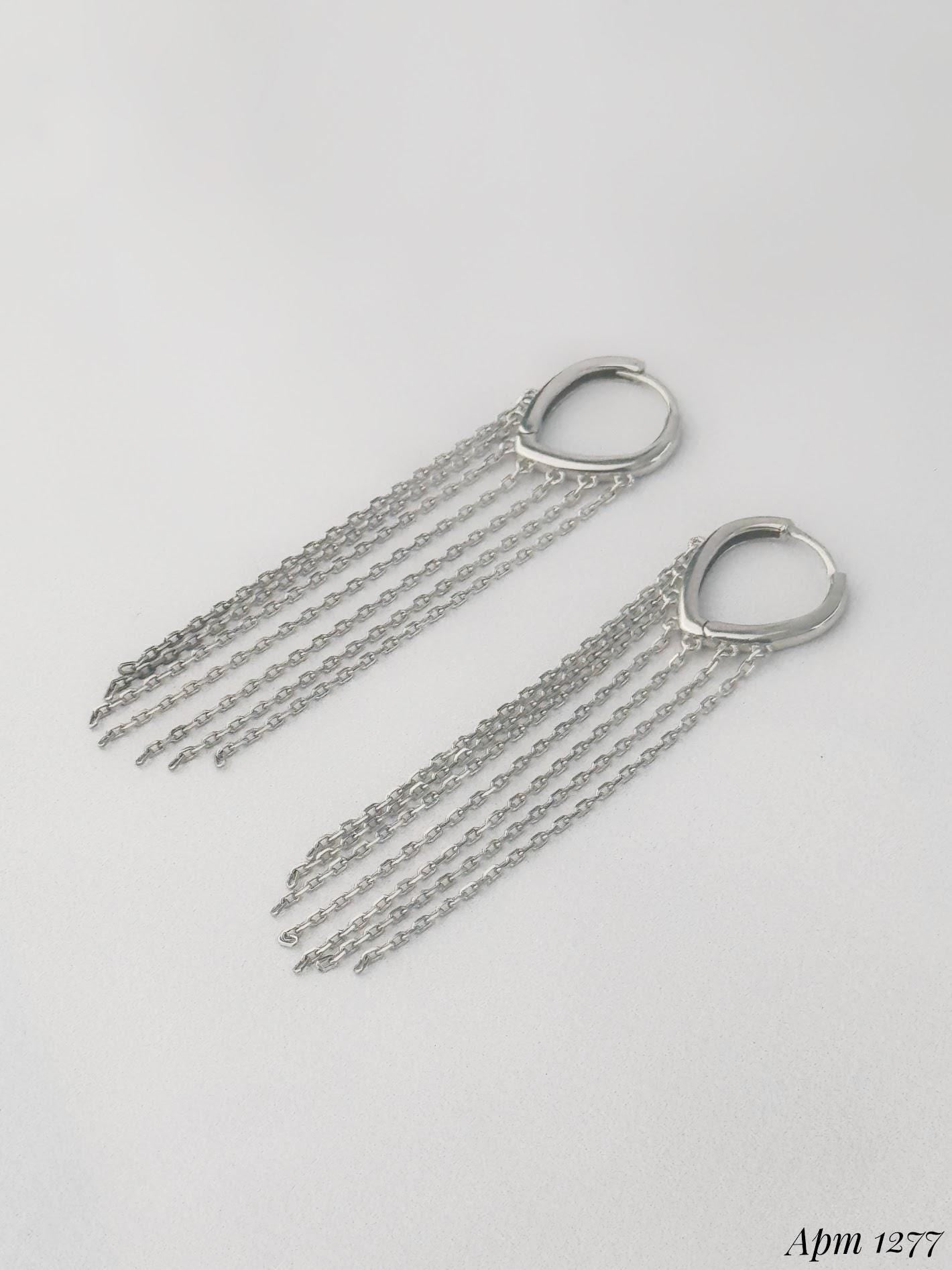 Silver Tassel Hoop Earring| Dainty Sterling Silver Ear Chain | Accessory for Women | Jewelry Gift
