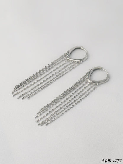 Silver Tassel Hoop Earring| Dainty Sterling Silver Ear Chain | Accessory for Women | Jewelry Gift