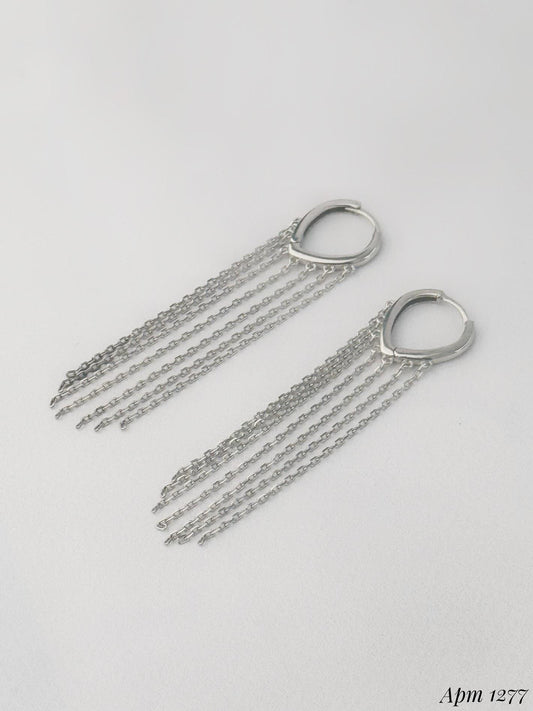 Silver Tassel Hoop Earring| Dainty Sterling Silver Ear Chain | Accessory for Women | Jewelry Gift