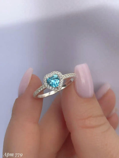 Heart-Shaped Ring | Blue, Pink, and Clear| 925 Sterling Silver Promise Ring | Dainty Engagement Ring | Romantic Gift for Her