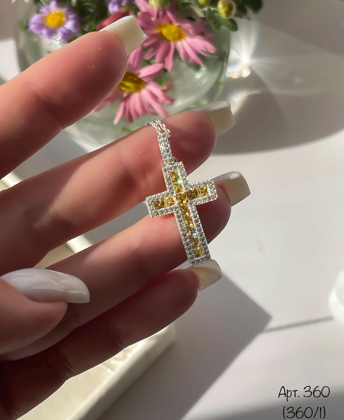 Colorful Cross Pendant Necklace | Crystals in Black, Pink, Blue, Green, Yellow, or Clear | Silver Chain