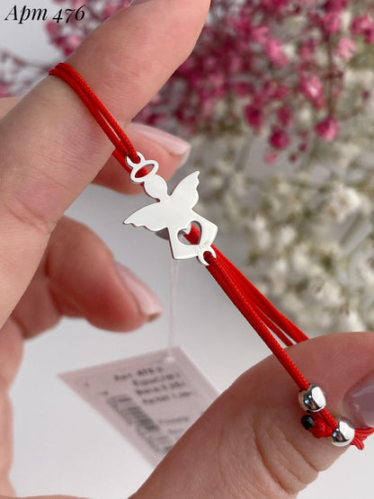 Angel Bracelet with Heart Cutout on Red Cord | Symbolic Gift of Protection Love and Remembrance for Her | Daughter Gift
