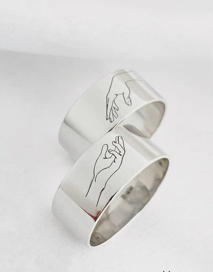Couple Matching Rings| 925 Silver Connection Ring | Minimalist Line Art Hands Design | Symbolic Gift for Her or Him | Handmade Jewelry