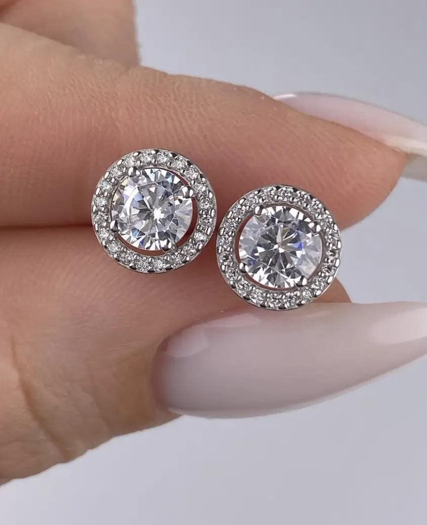 Elegant Halo Zirconia Stud Earrings | Circle Studs | 925 Sterling Silver with Gold Plating  | Screw Back Earrings