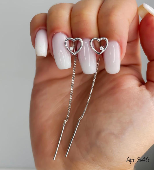 Heart Threader Earrings | Romantic Jewelry | Minimalist Love Earrings