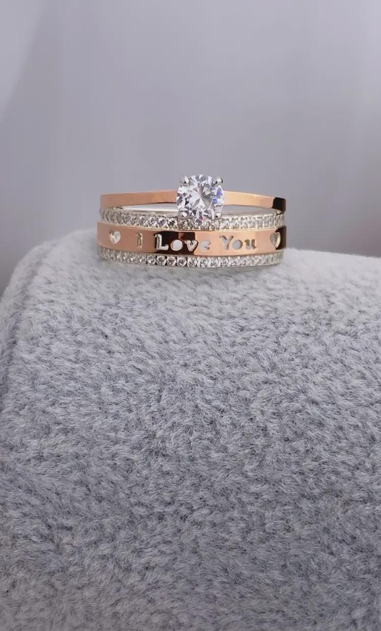I Love You Ring | Perfect Gift | Engagement Wedding Band for Her| 925 Sterling Silver and 375 Gold