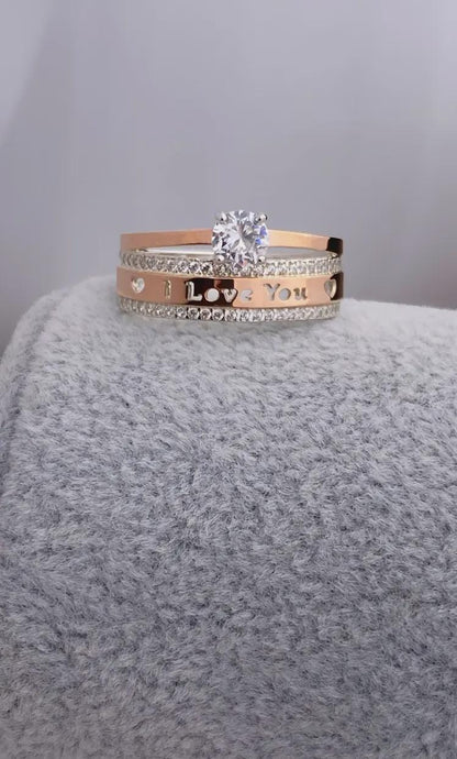 I Love You Ring | Perfect Gift | Engagement Wedding Band for Her| 925 Sterling Silver and 375 Gold