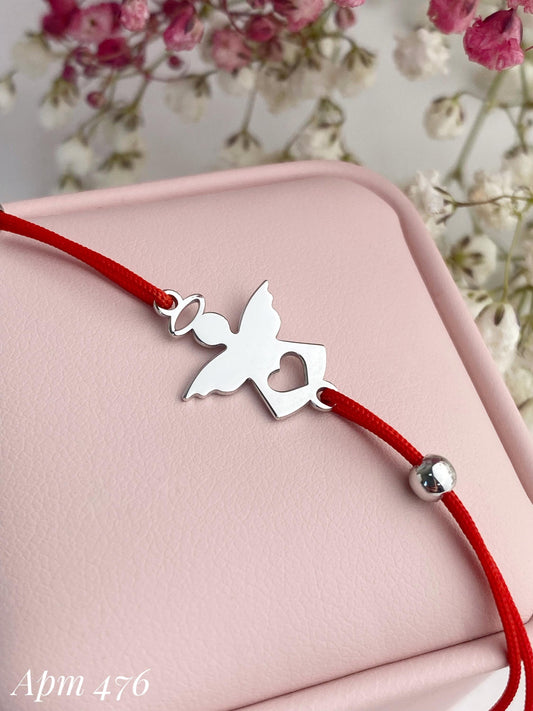 Angel Bracelet with Heart Cutout on Red Cord | Symbolic Gift of Protection Love and Remembrance for Her | Daughter Gift