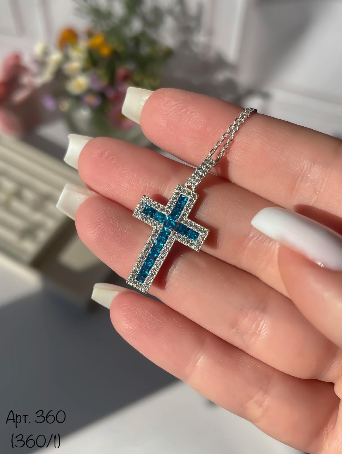Colorful Cross Pendant Necklace | Crystals in Black, Pink, Blue, Green, Yellow, or Clear | Silver Chain