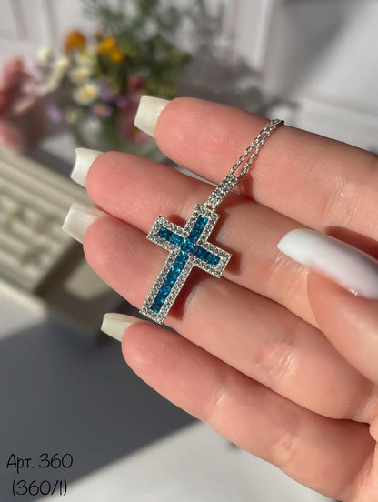 Colorful Cross Pendant Necklace | Crystals in Black, Pink, Blue, Green, Yellow, or Clear | Silver Chain
