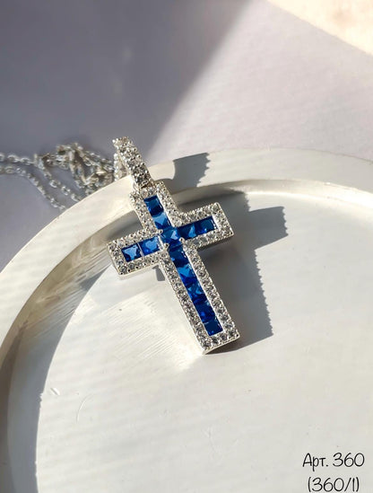 Colorful Cross Pendant Necklace | Crystals in Black, Pink, Blue, Green, Yellow, or Clear | Silver Chain