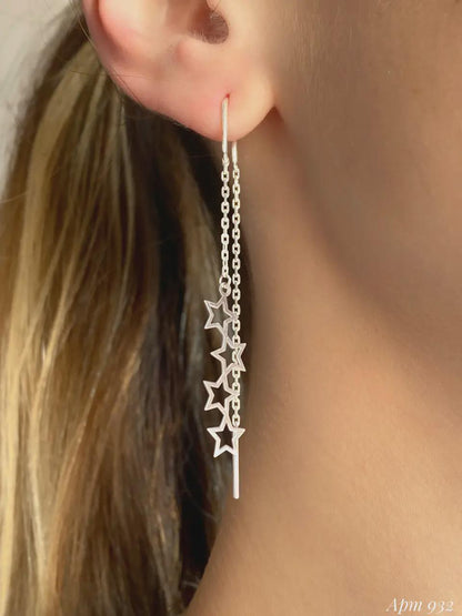 Star Threader Earrings | Long Dangle Pull-Through Chain | Celestial Jewelry | Minimalist Drop Earrings