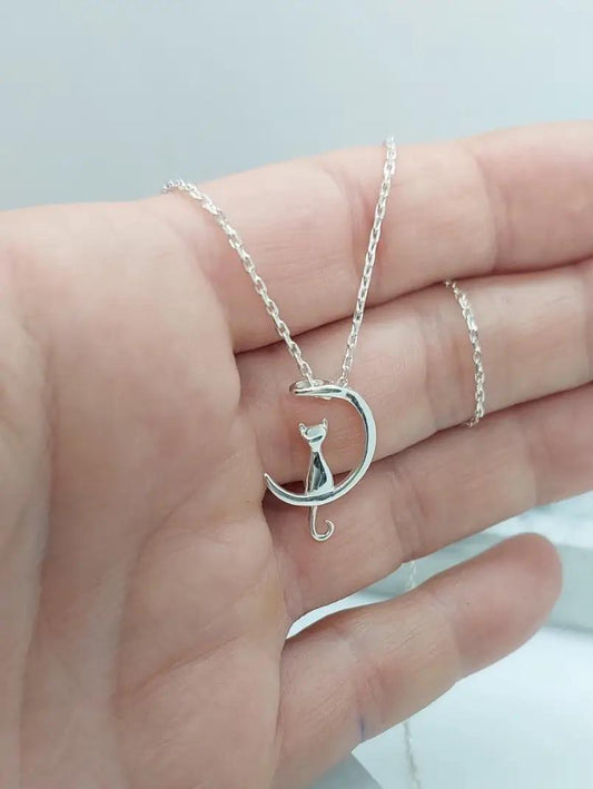Cat on the Moon Necklace – Gift for Cat Lovers