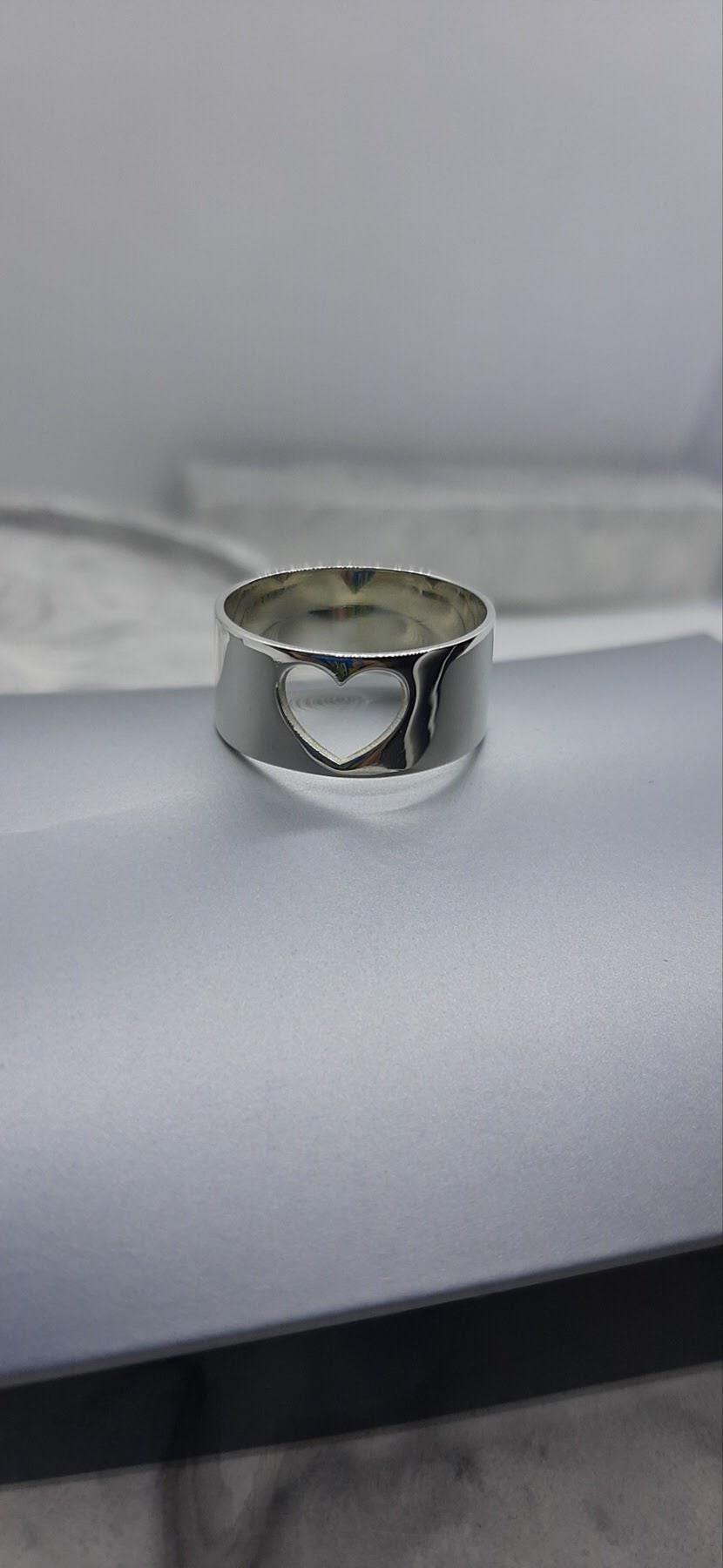 Open Heart Elegant Wide Band Silver Ring | Delicate and Stylish | Gift for Her | Stackable Statement Ring