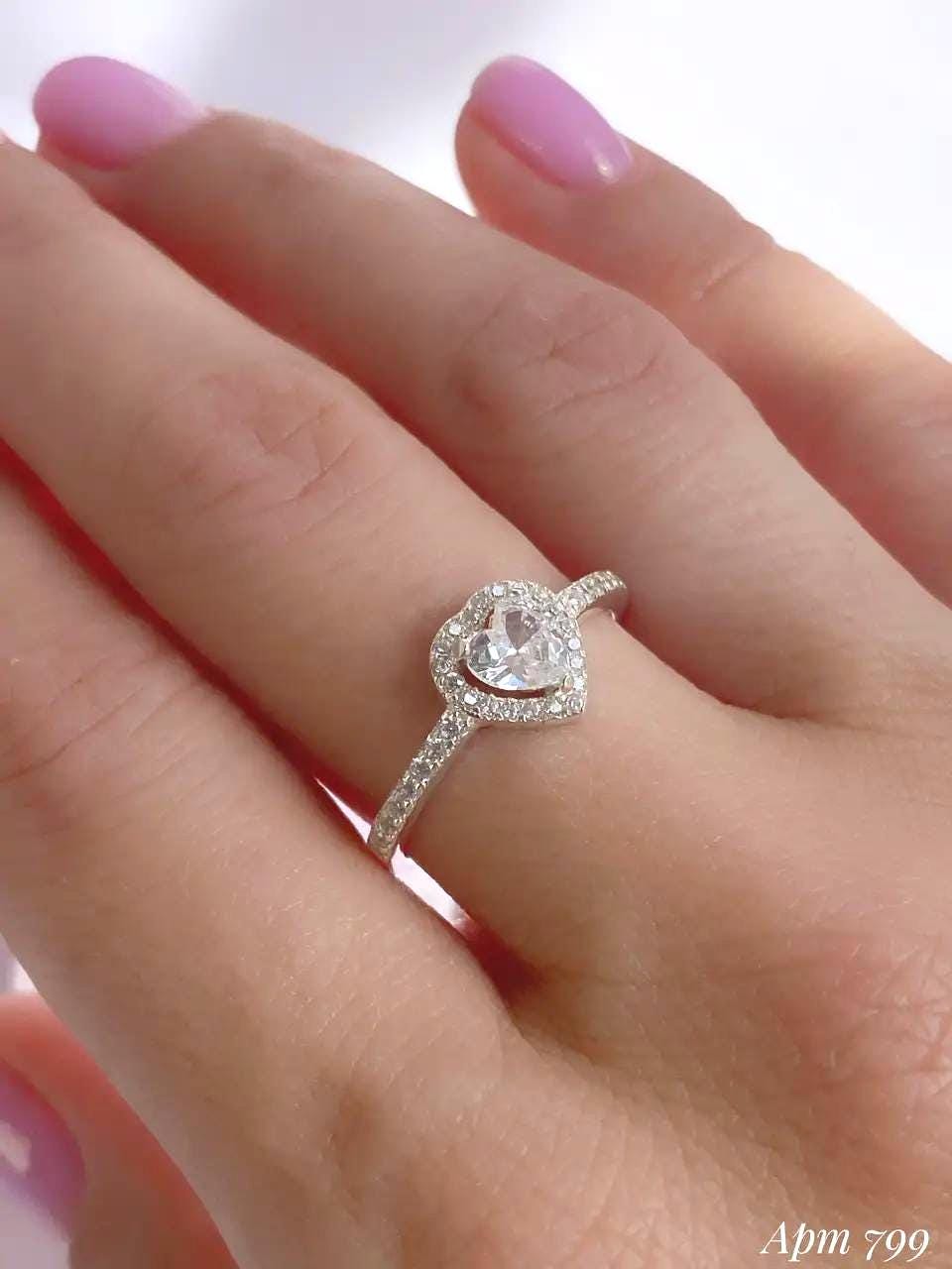 Heart-Shaped Ring | Blue, Pink, and Clear| 925 Sterling Silver Promise Ring | Dainty Engagement Ring | Romantic Gift for Her