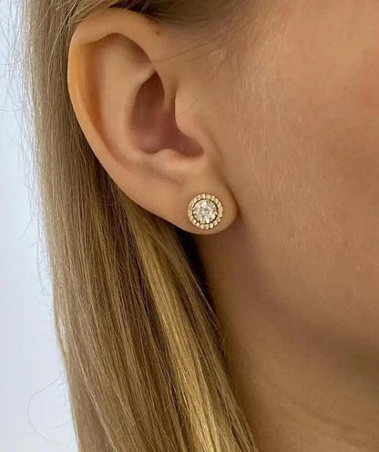 Elegant Halo Zirconia Stud Earrings | Circle Studs | 925 Sterling Silver with Gold Plating  | Screw Back Earrings