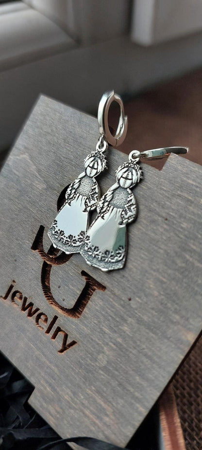 Motanka Earrings | 925 Sterling Silver Ukrainian Doll Jewelry | Protective Slavic Charm | Handmade Ethnic Earrings | Traditional Folk Gift