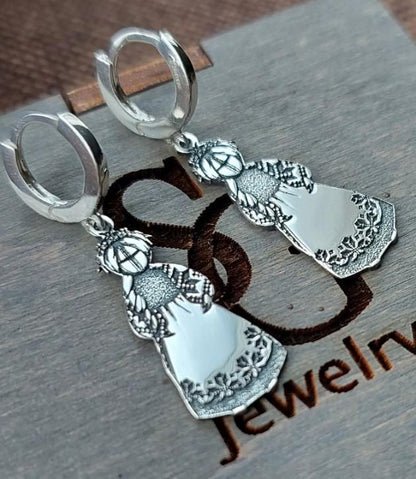 Motanka Earrings | 925 Sterling Silver Ukrainian Doll Jewelry | Protective Slavic Charm | Handmade Ethnic Earrings | Traditional Folk Gift