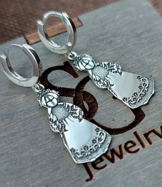 Motanka Earrings | 925 Sterling Silver Ukrainian Doll Jewelry | Protective Slavic Charm | Handmade Ethnic Earrings | Traditional Folk Gift
