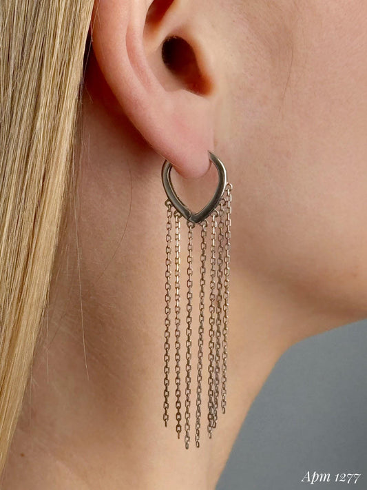Silver Tassel Hoop Earring| Dainty Sterling Silver Ear Chain | Accessory for Women | Jewelry Gift