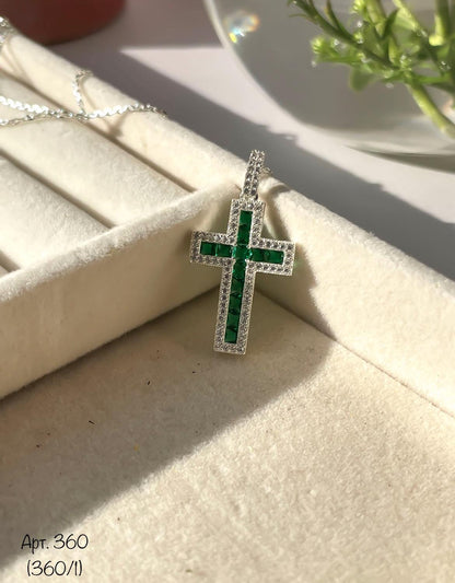 Colorful Cross Pendant Necklace | Crystals in Black, Pink, Blue, Green, Yellow, or Clear | Silver Chain
