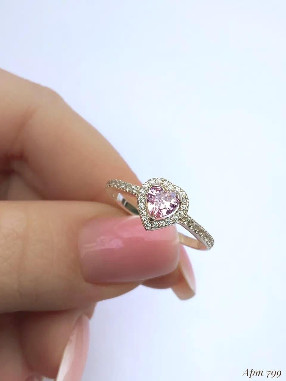 Heart-Shaped Ring | Blue, Pink, and Clear| 925 Sterling Silver Promise Ring | Dainty Engagement Ring | Romantic Gift for Her