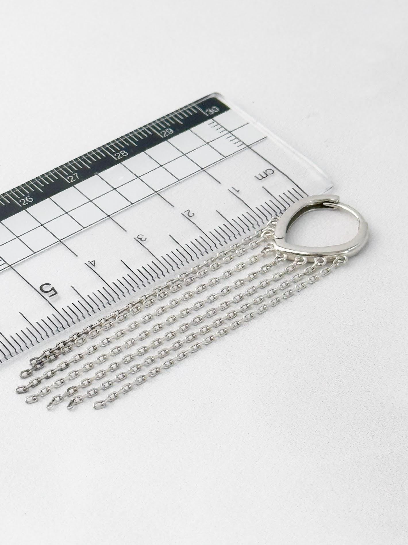 Silver Tassel Hoop Earring| Dainty Sterling Silver Ear Chain | Accessory for Women | Jewelry Gift