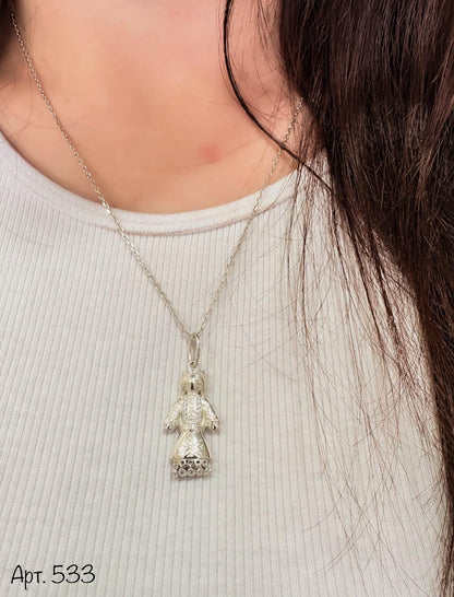Motanka Necklace – 925 Silver or Rose Gold Finish| Ukrainian Folk Doll Pendant| Protective Amulet Jewelry