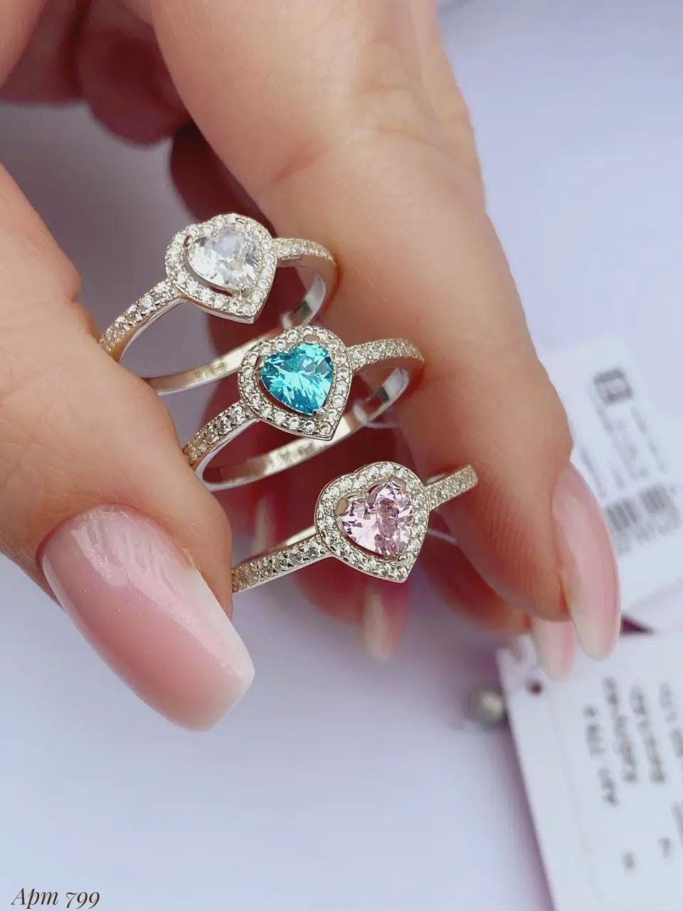 Heart-Shaped Ring | Blue, Pink, and Clear| 925 Sterling Silver Promise Ring | Dainty Engagement Ring | Romantic Gift for Her