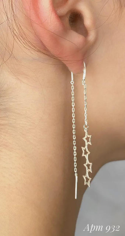 Star Threader Earrings | Long Dangle Pull-Through Chain | Celestial Jewelry | Minimalist Drop Earrings