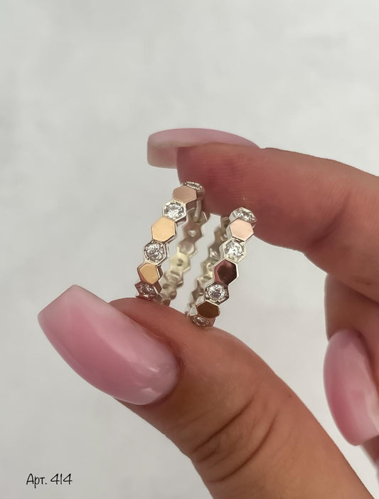 Hexagon Hoop Earrings and Matching Ring Set | Jewelry Gift for Her
