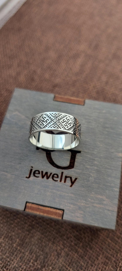 Boho Style Band Ring | Ethnic Pattern Ring | Tribal Engraved Jewelry| Handmade Gift for Her