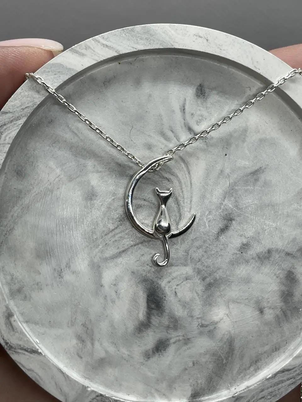 Cat on the Moon Necklace – Gift for Cat Lovers