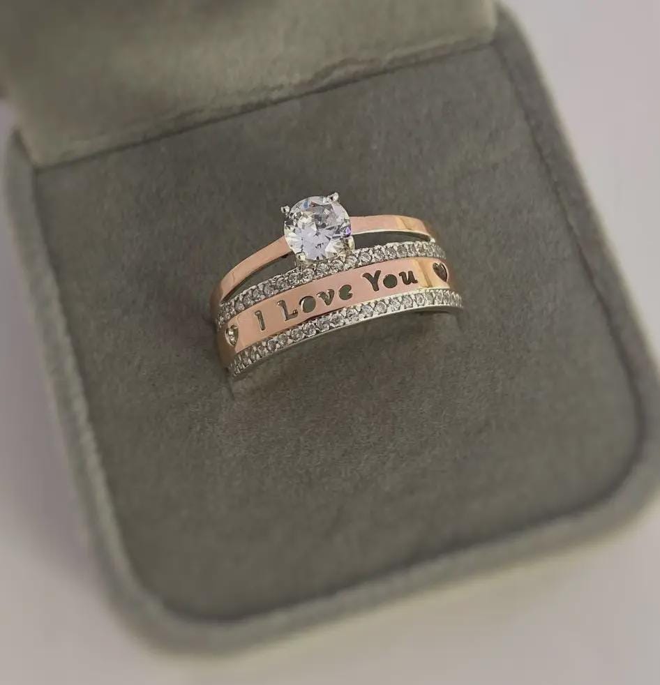 I Love You Ring | Perfect Gift | Engagement Wedding Band for Her| 925 Sterling Silver and 375 Gold