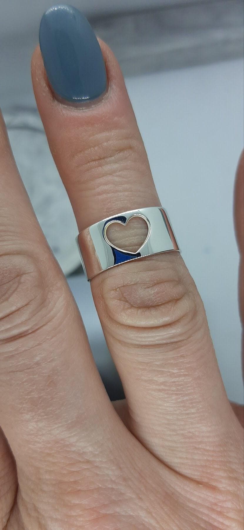 Open Heart Elegant Wide Band Silver Ring | Delicate and Stylish | Gift for Her | Stackable Statement Ring