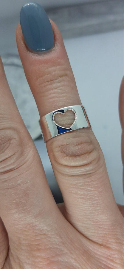 Open Heart Elegant Wide Band Silver Ring | Delicate and Stylish | Gift for Her | Stackable Statement Ring