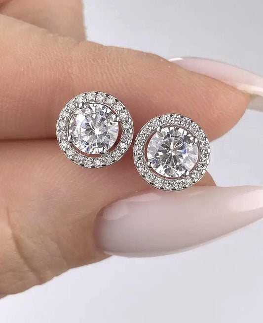 Elegant Halo Zirconia Stud Earrings | Circle Studs | 925 Sterling Silver with Gold Plating  | Screw Back Earrings