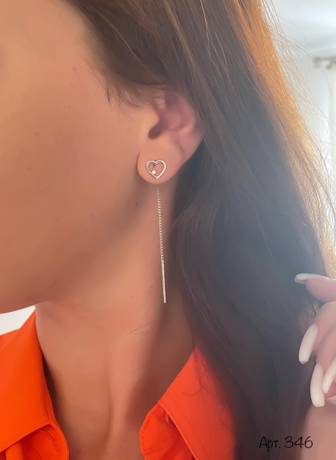 Heart Threader Earrings | Romantic Jewelry | Minimalist Love Earrings